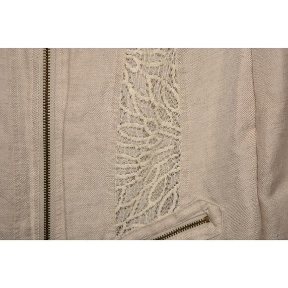 CHICO'S $129 Beige Linen Blend Lace Inset Zip Jacket Chico's 0 / US Small - Picture 3 of 4